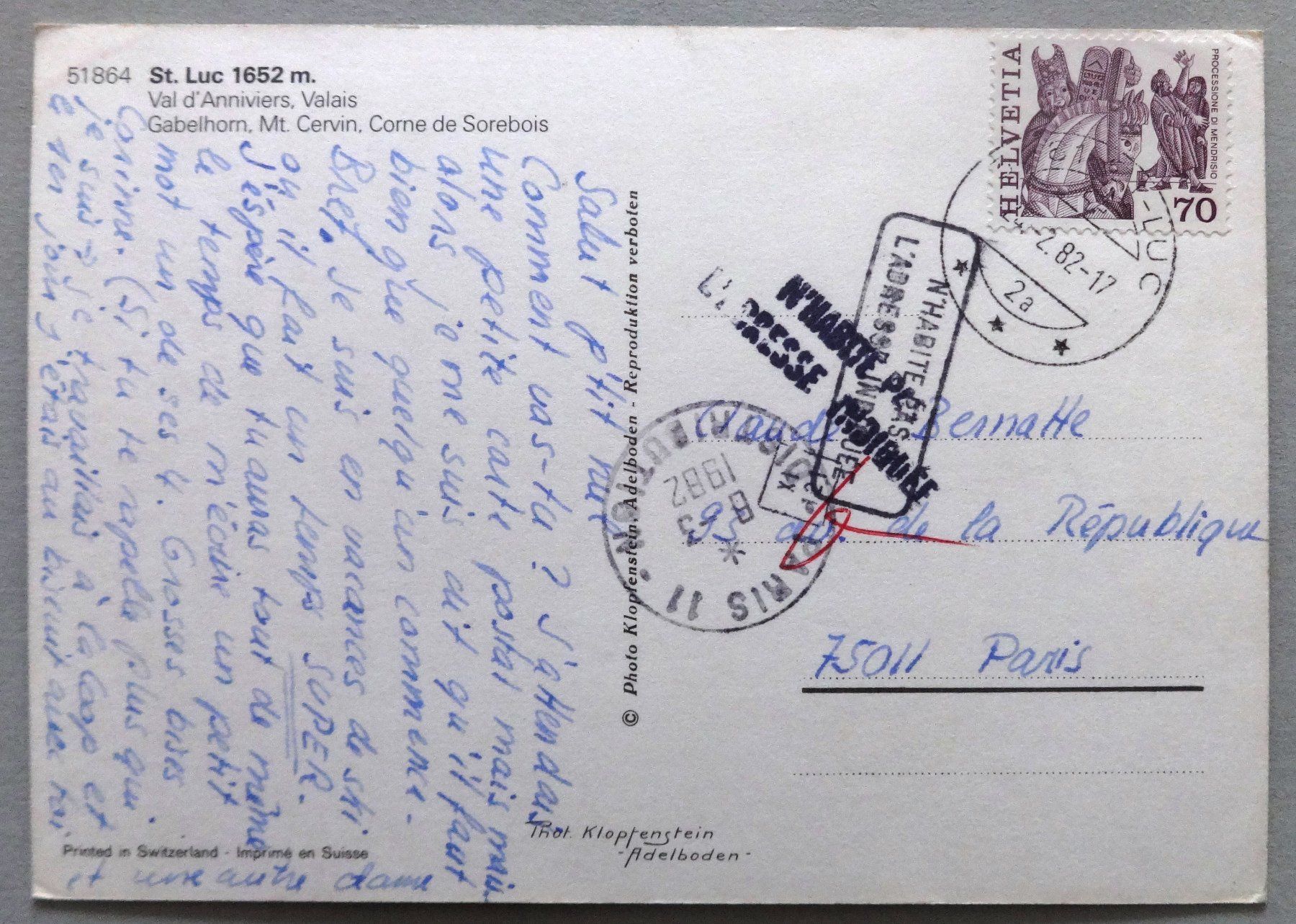 Cartes postales: St. Luc, 1652 m, Val d' Anniviers – D'occasion à Fétigny par Billy2miny 1