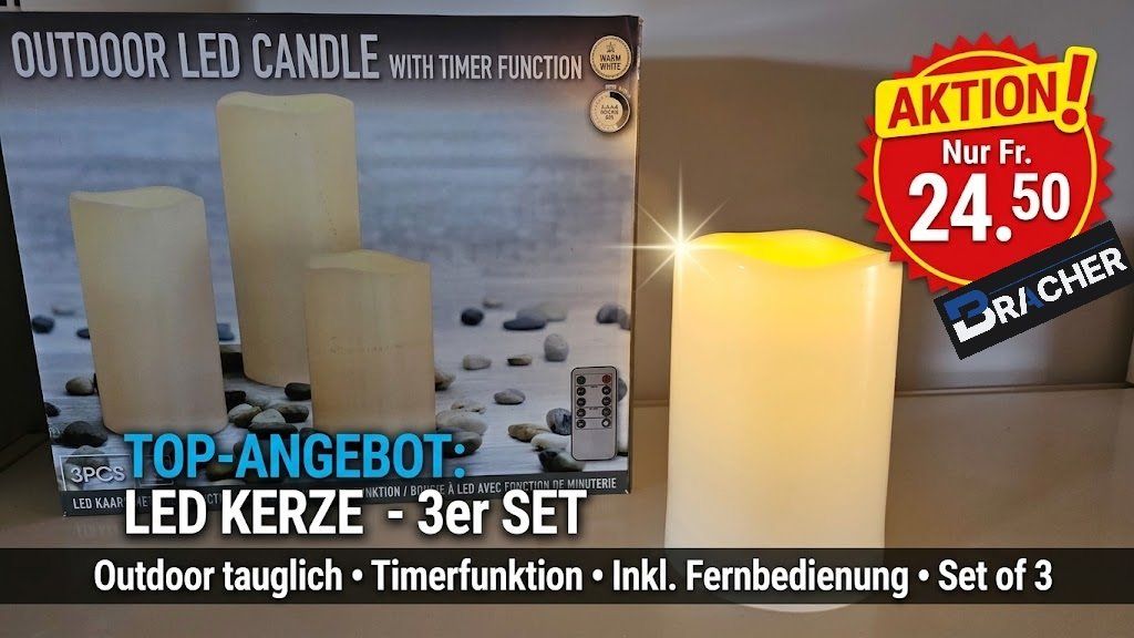 Candele: LED Kerze - 3er Set – Nuovo e nell'imballaggio originale da Jegenstorf venduto da Bracher_Store
