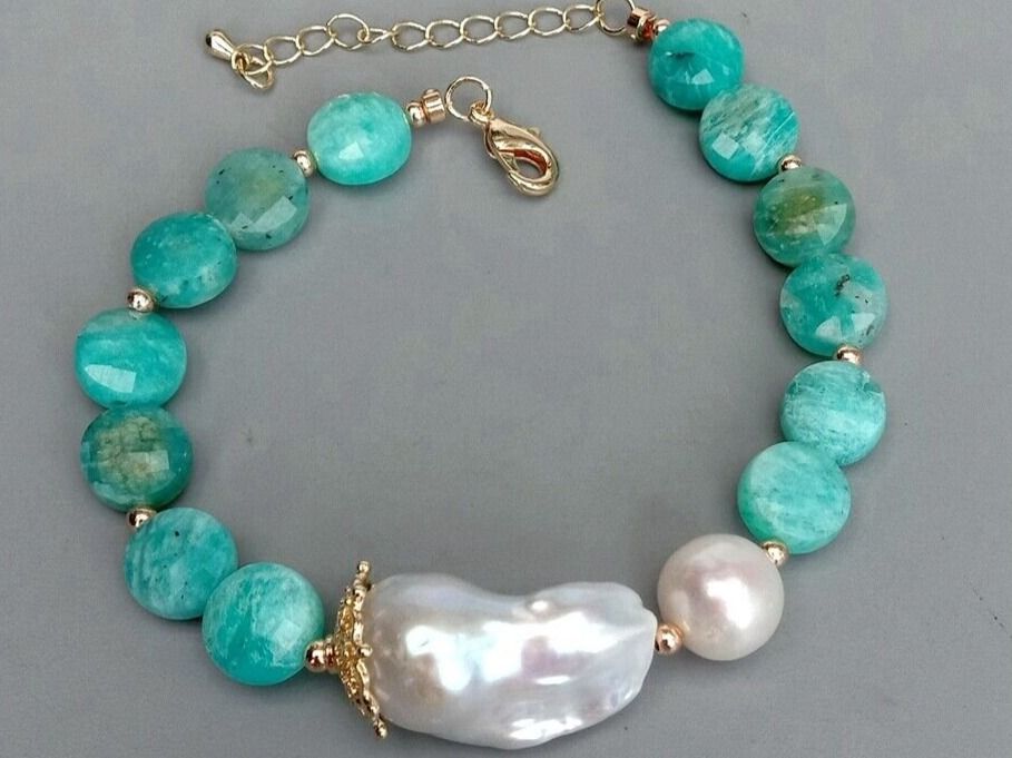 Armbänder & -reifen: Wunderbar Amazonit Perlen Armband und Perle 20.3 cm Bracelet – Neu (gemäss Beschreibung) aus Prilly von ilyria73 6