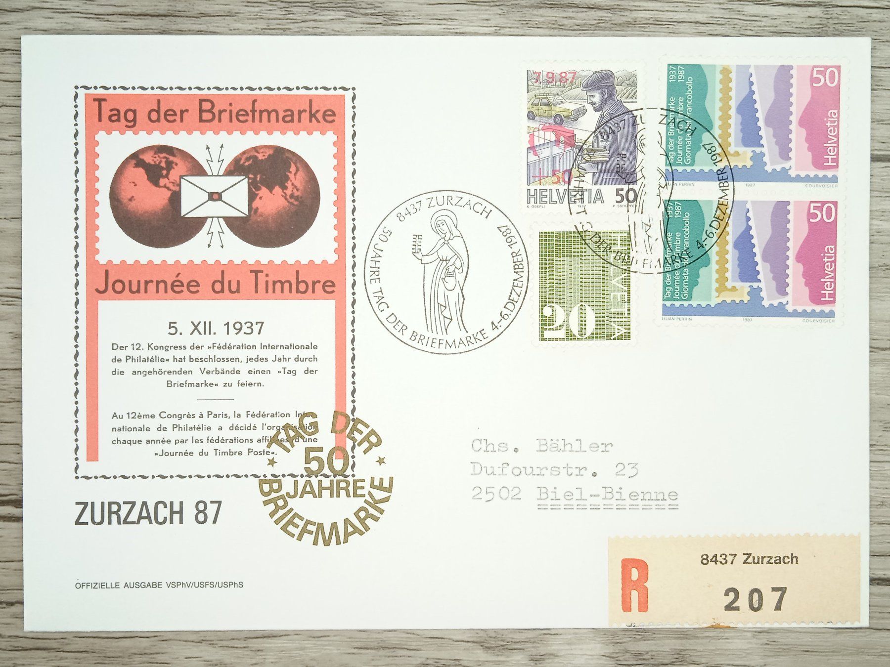 Tutti i francobolli: TR07 Enveloppe + Timbre Suisse 1987 – Usato da Cousset venduto da Patrick_Collections