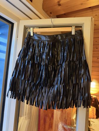 Black Faux Leather Fringe Skirt