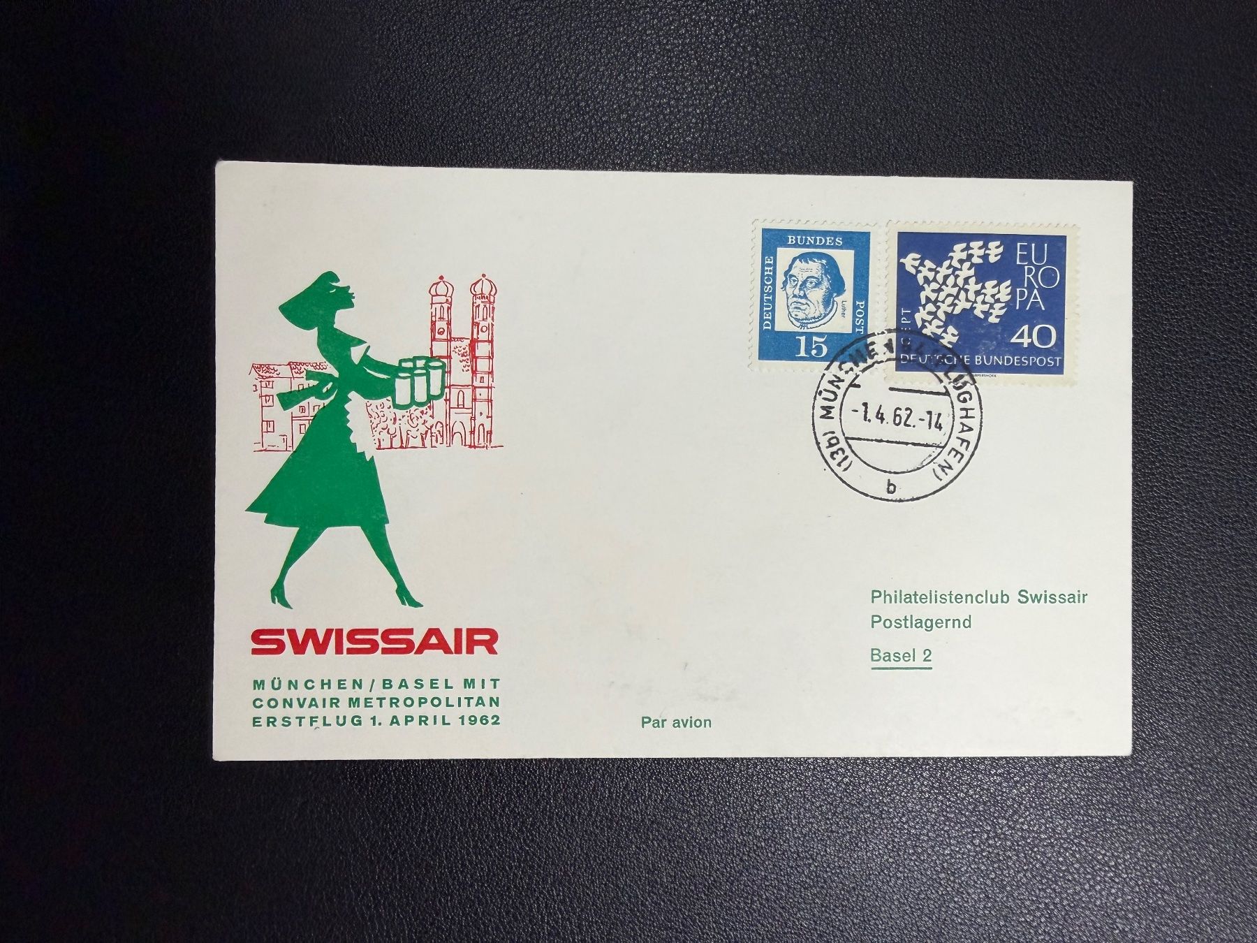 Tutti i francobolli: Swissair Erstflugbrief München-Basel 1962 – Usato da oberrüti venduto da jeanmei