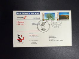 Swissair Erstflugbrief Zürich-Delhi ab UNO 1991