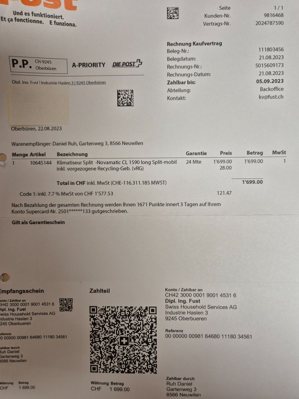 Novamatic Klimageräte: Fust Novomatic CL 1590 Long Split – Gebraucht aus Neuwilen von Muecke23 5