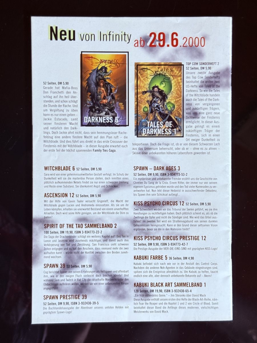 BD: The Darkness 4 - Comic - Juni 2000 - Top Zustand! – Neuf (Voir description) à Zuerich par SonderArt-Wertgut 4