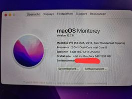 Apple MacBook Pro 13 pouces 2016 i5 2GHz 8GB 256GB
