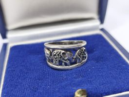 Silber Ring Elefanten 925 Silber mit Markasiten Grösse 56