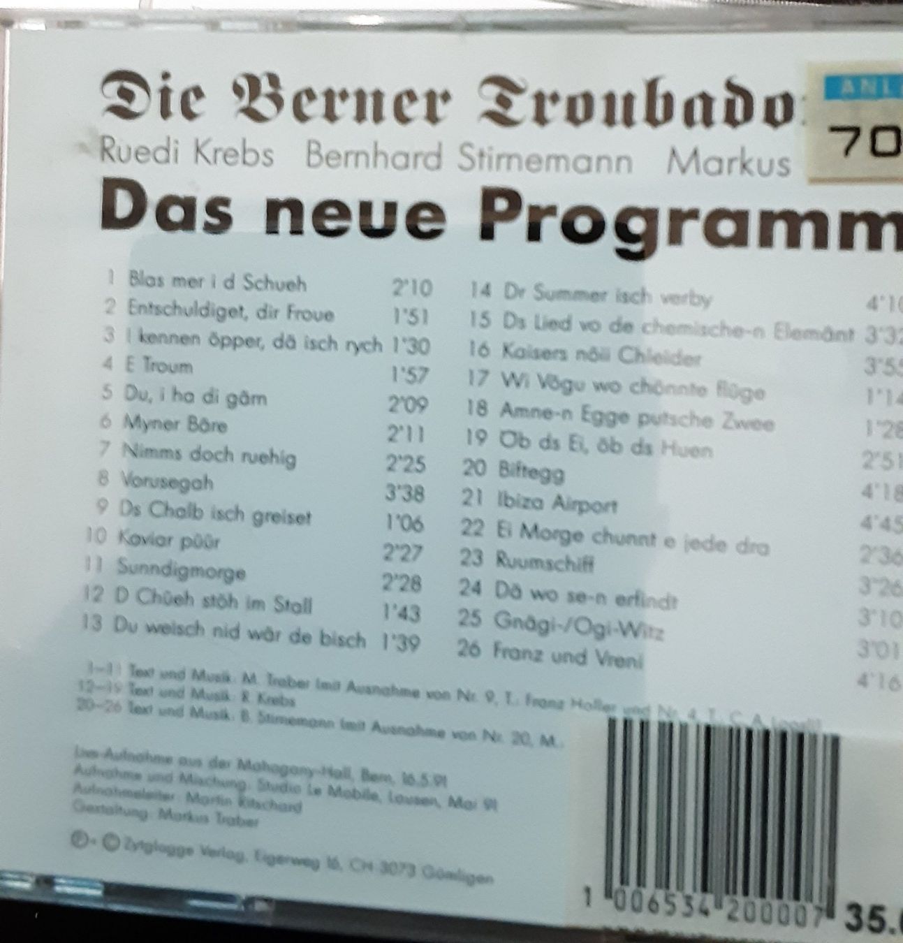 CDs: Die Berner Troubadours - Das neue Programm, Audio-CD, geb... – Gebraucht aus Bremgarten AG von musiccollector 1