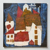 FRANÇOISE RENAUD - ART BRUT à l'huile sur panneau en bois
