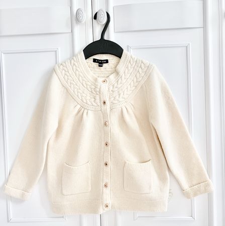 Girls Aran cable knit wool cardigan sweater 140 8 10 Y