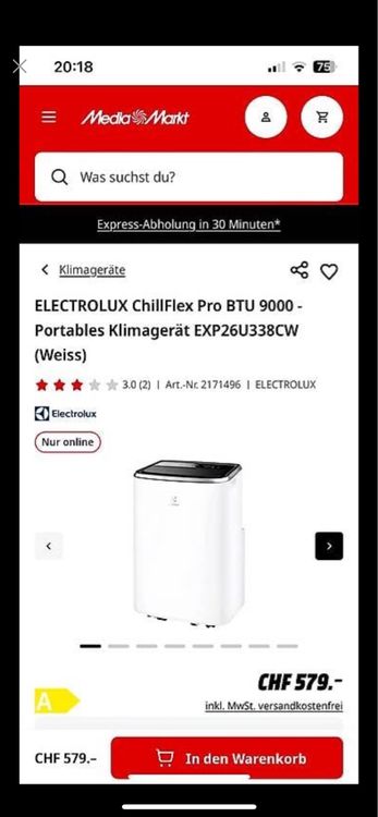 Electrolux Klimageräte: Klimagerät Neu Originalverpackt – Neu und originalverpackt aus Staufen von iker
