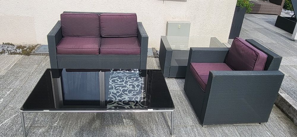 Sitzecke Rattan für Garten mit Polster und 2 Tischen Kaufen auf Ricardo
