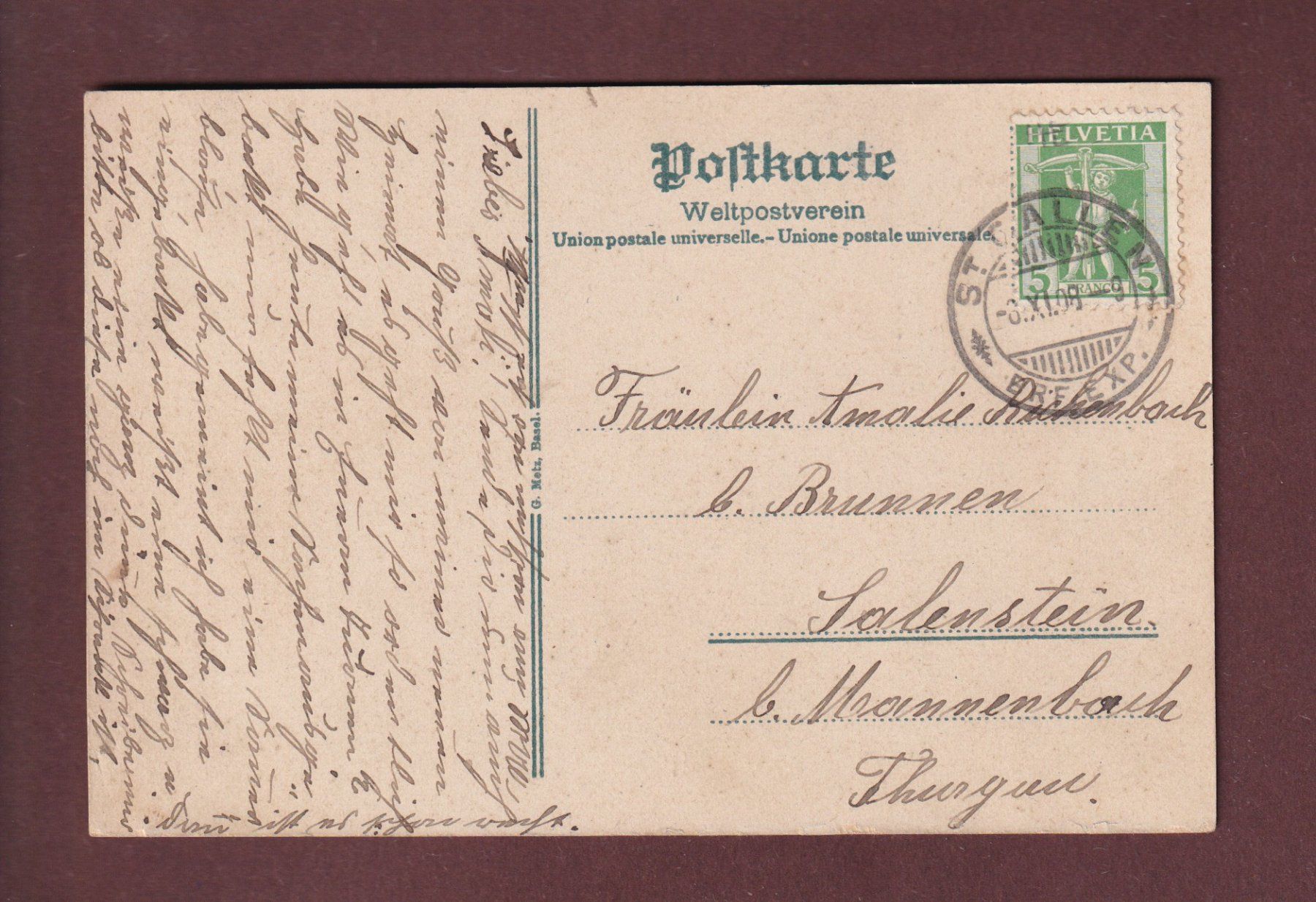Cartoline postali: ST. GALLEN - Botanischer Garten und Museum - 1908 – Usato da Pully venduto da nicecards 1
