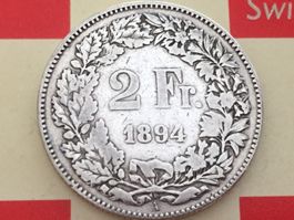 2 Franken 1894A, ss, nur 0,7 Mio!