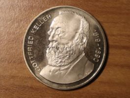 Gedenkmünze 5 Fr Gottfried Keller 1990