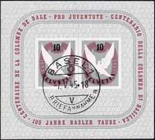 1945, Basler-Taube-Block Nr. W23, zentrisch von BASEL 1.V.45