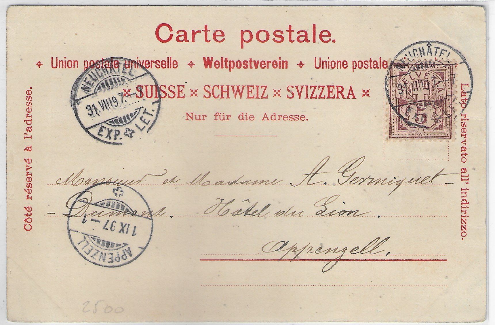 Cartoline postali: Souvenir de Neuchatel - Litho 1897!!! – Usato da Ettingen venduto da Kartenplanet 1
