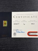 Goldbarren UBS 1g Kinebar 999.9 mit Zertifikat neuwertig