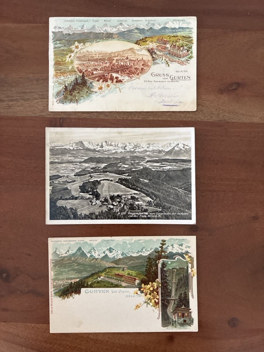 Cartoline postali: 3 Ansichtskarten Schweiz vom Gurten BE – Usato da Oftringen venduto da Cla.vD.74