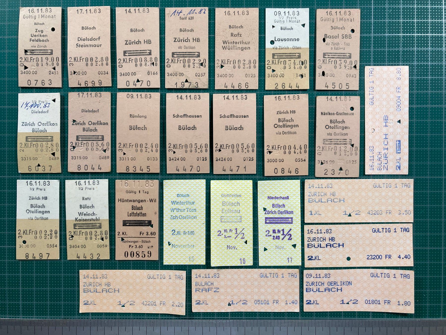 Tickets: Bülach, 26 alte Bahn Billette, 1983, SBB – Gebraucht aus Lenzburg von fh1