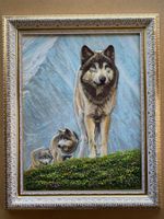 Tableau avec les pierres naturelles "Loups"