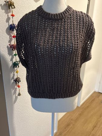 Strickpullover kurzarm braun von FFC Fashion Gr. S