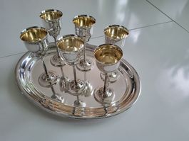 Serviertablett mit 6 Schnapsbecher, versilbert 60