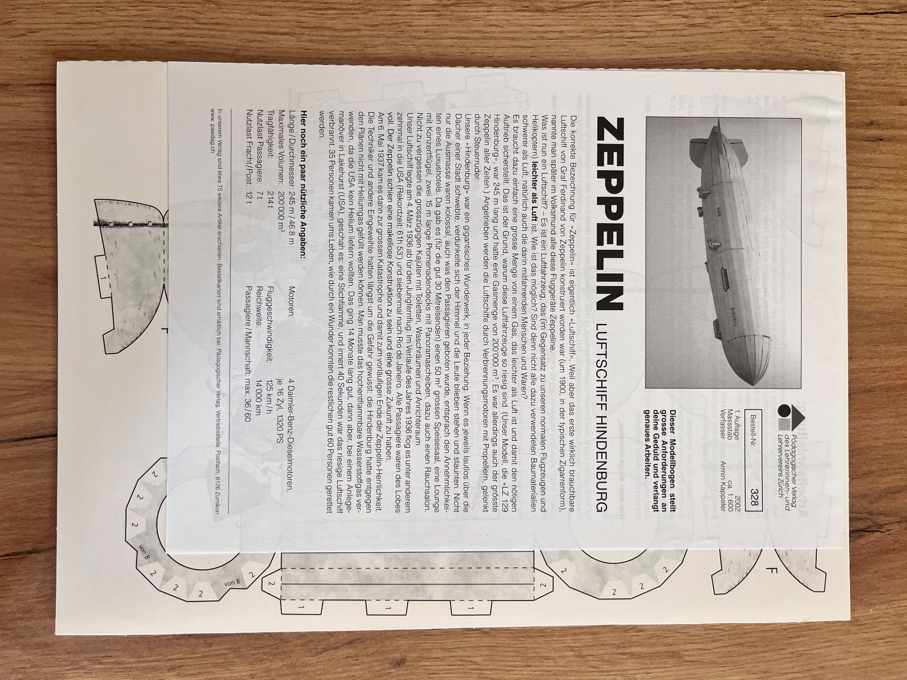 Bastelsets: 1 Modellbogen Pädagogischer Verlag Zeppelin – Gebraucht aus Büsserach von bor_s88m