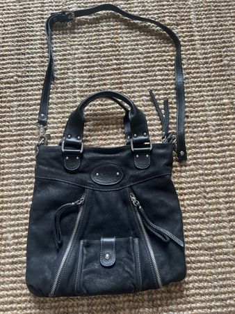 Sac à main en cuir noir avec bandoulière, MADDISON