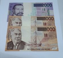 Billets Belgique 2000 et 1000 francs lot de 3 pièces