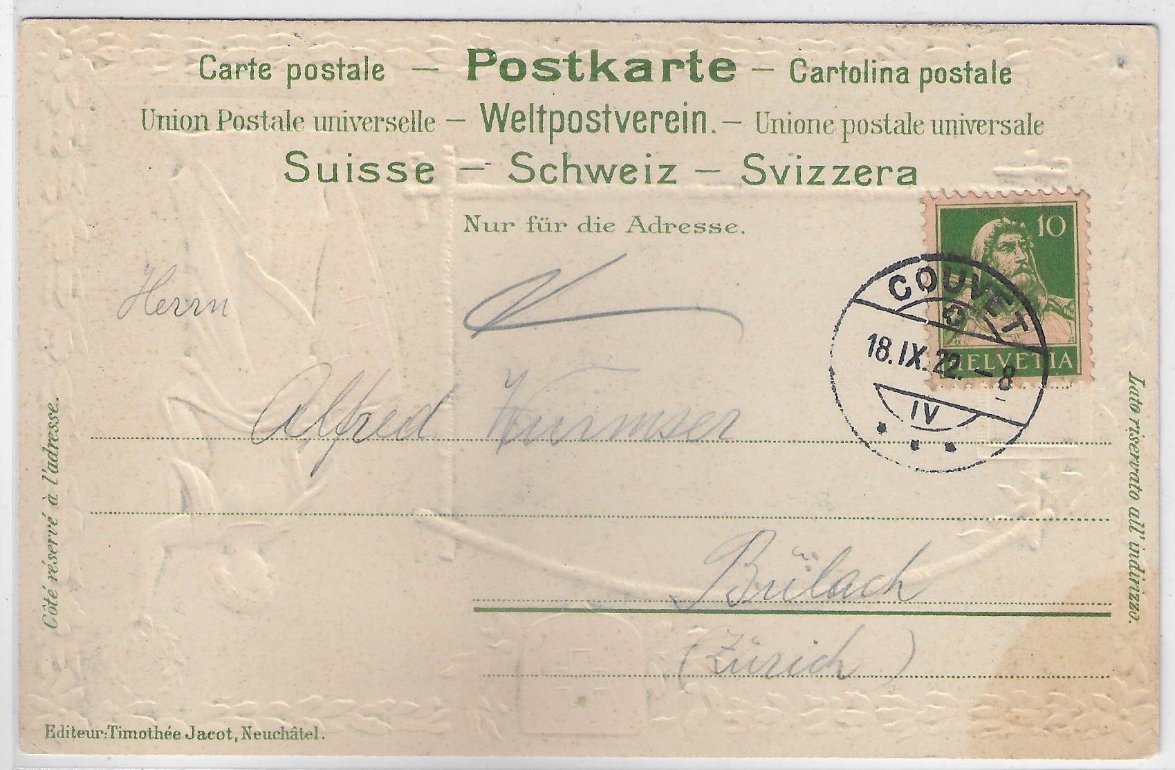 Ansichtskarten: Couvet - Vue generale - Präge-Litho – Gebraucht aus Ettingen von Kartenplanet 1