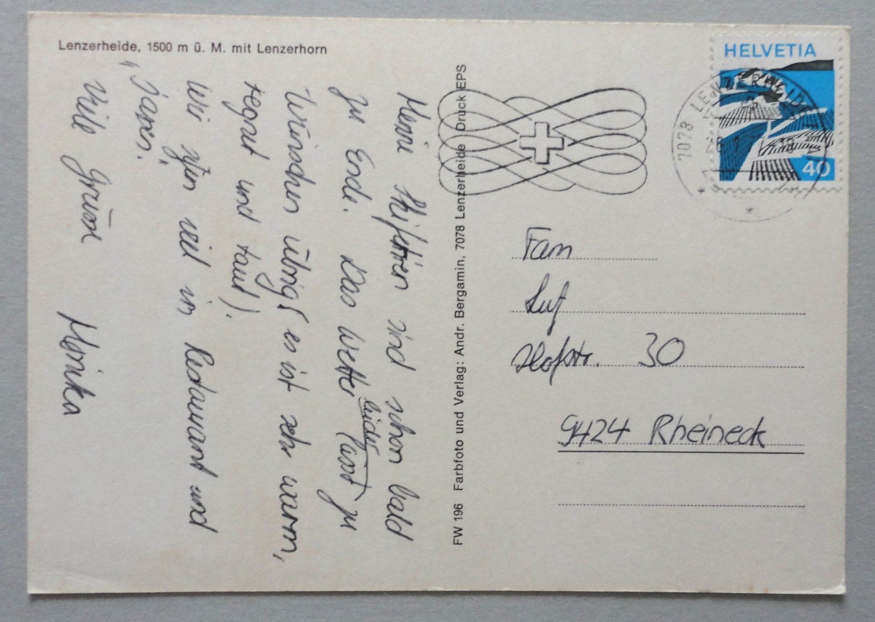 Cartoline postali: Lenzerheide, 1500 m ü.M., mit Lenzerhorn – Usato da Fétigny venduto da Billy2miny 1