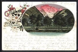 Litho Interlaken, Partie mit See und rot