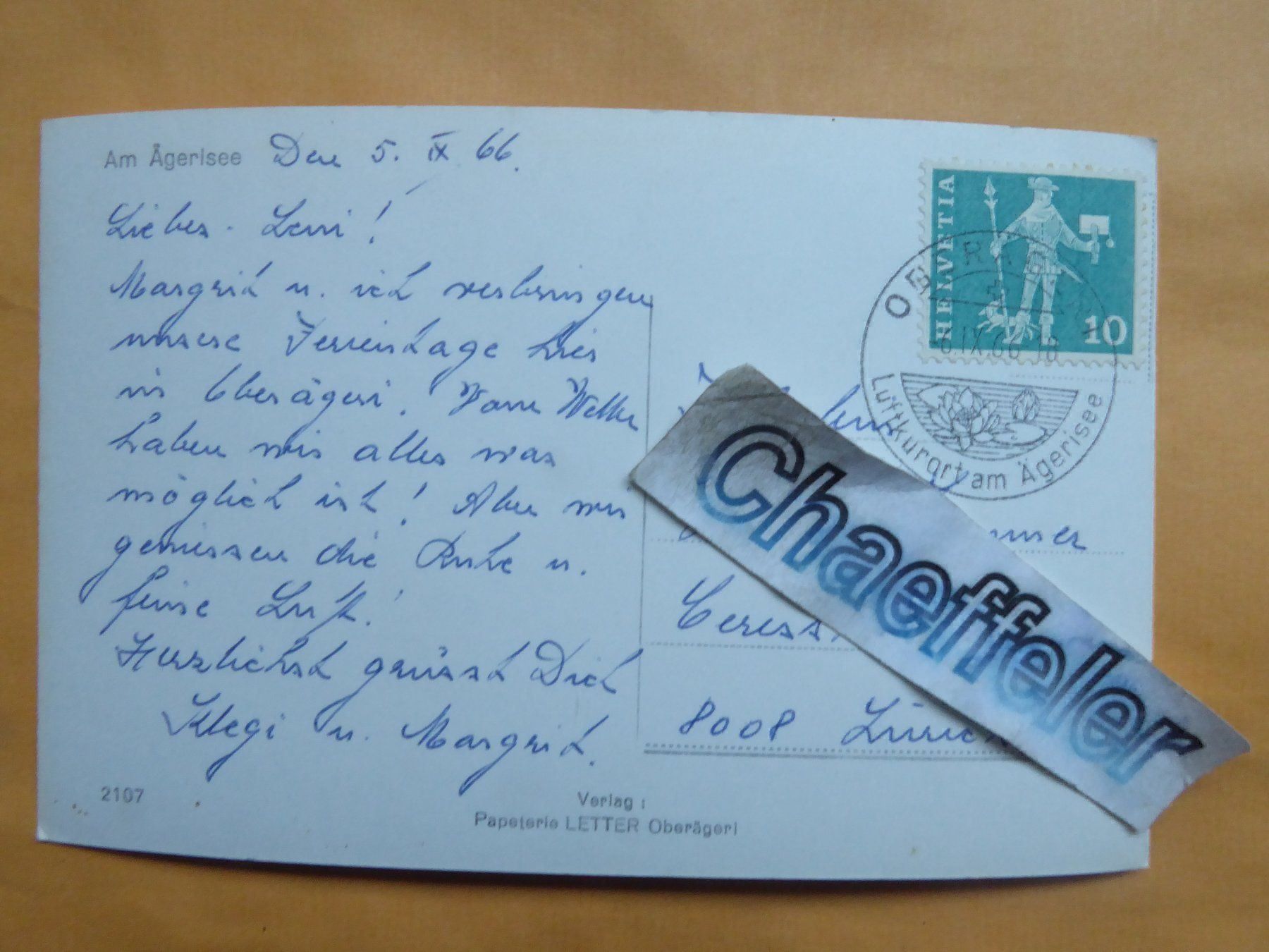 Cartoline postali: 1966  Am Ägerisee – Usato da Zürich venduto da Chaeffeler 1