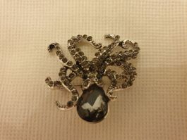 Broche métallique pieuvre, zircone, comme neuve