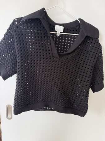 Knit Polo Shirt black short sleeve