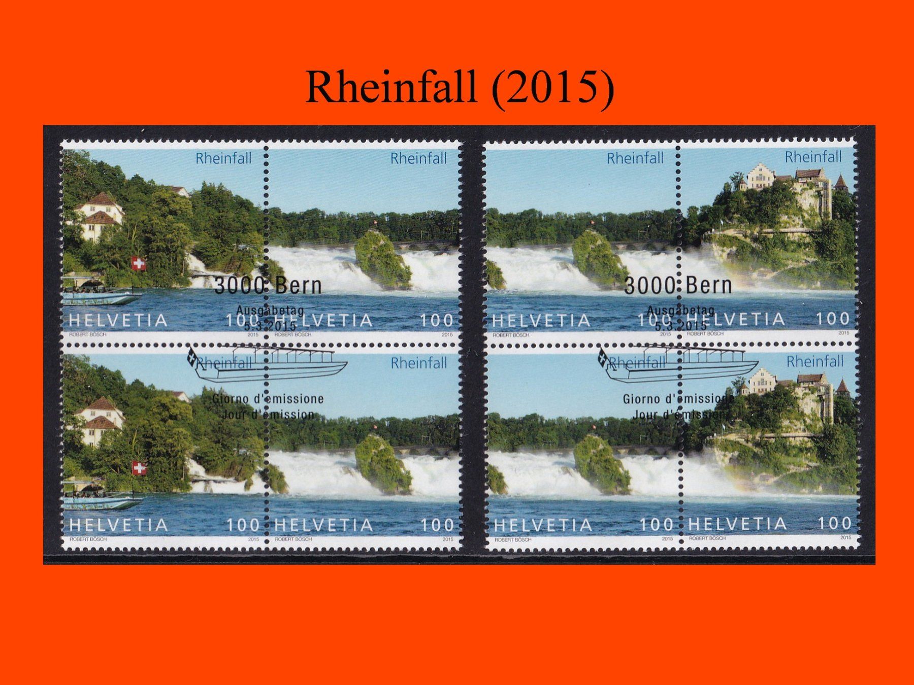 Alle Briefmarken: Viererblock-Serie "Rheinfall" (2015) – Neu (gemäss Beschreibung) aus Dübendorf von Jumbo1990