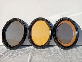 3er Set ovale Bilderrahmen schwarz Goldrand Gewölbtes Glas