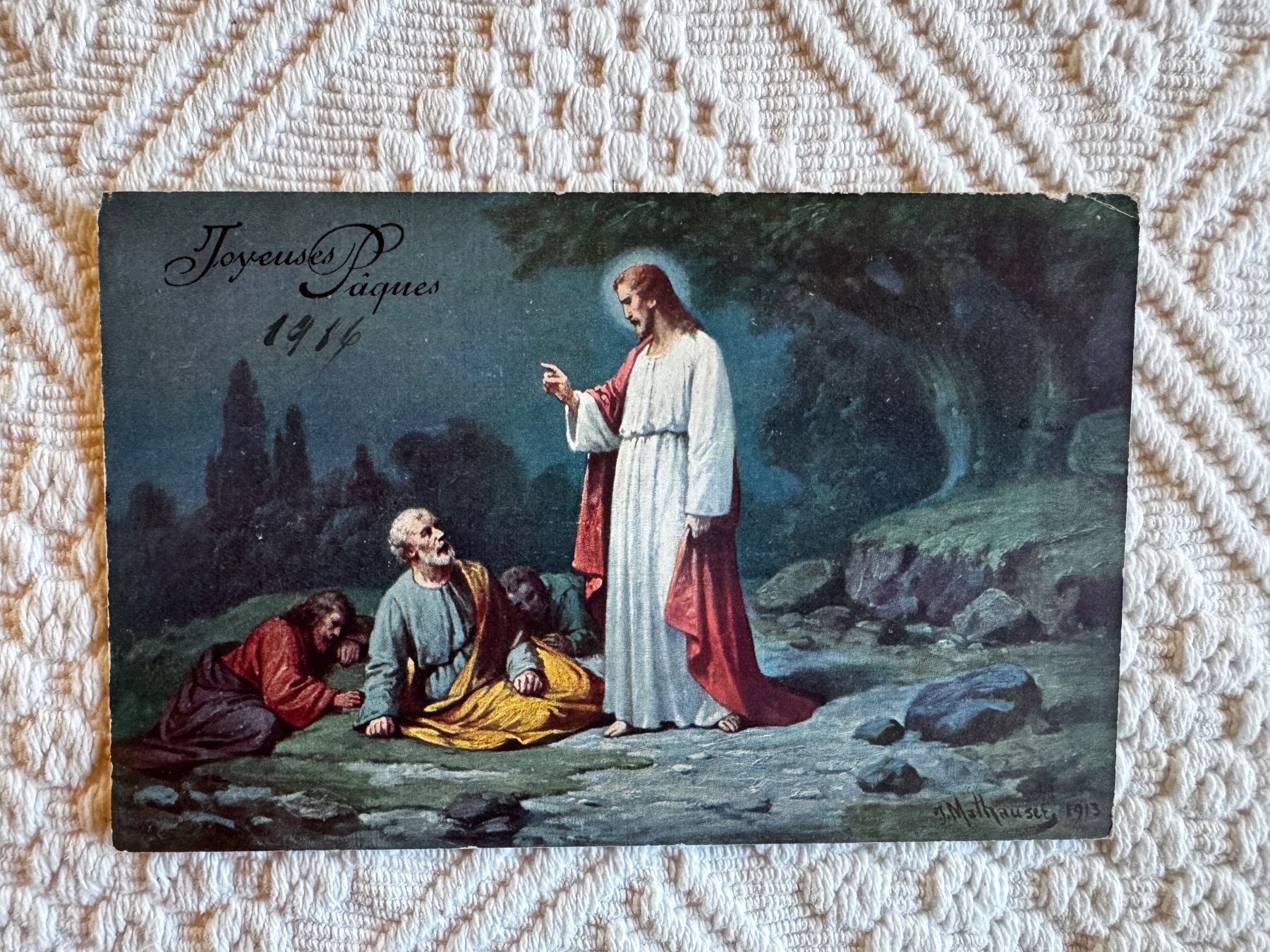 Cartoline postali: Ansichtskarte, Joyeuses Pâques, ungelaufen, 1916 – Usato da Vellerat venduto da joromaur