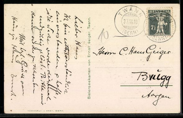 Cartoline postali: Litho Neuveville, Ortsansicht mit Kirche – Usato da Berlin venduto da bartko-reher 1