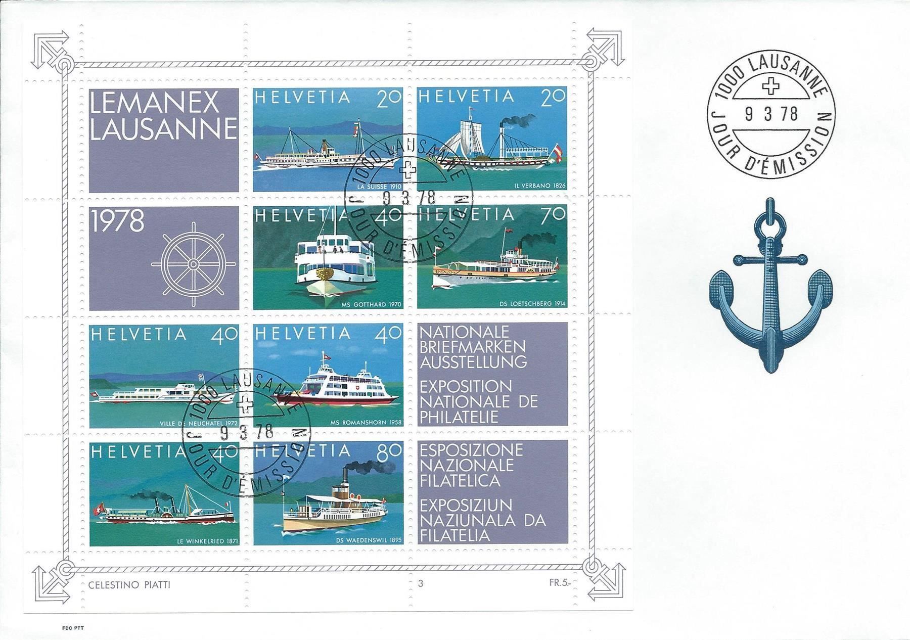Tutti i francobolli: SUISSE 1978 FDC Exposition LEMANEX 78 – Usato da Bussigny venduto da jacky1953