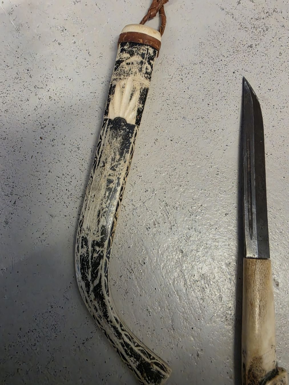 Zubehör: Messer mit Knochen-Griff und Scheide, Jagdmesser, antik – Gebraucht aus Olten von Mezopotamya 3