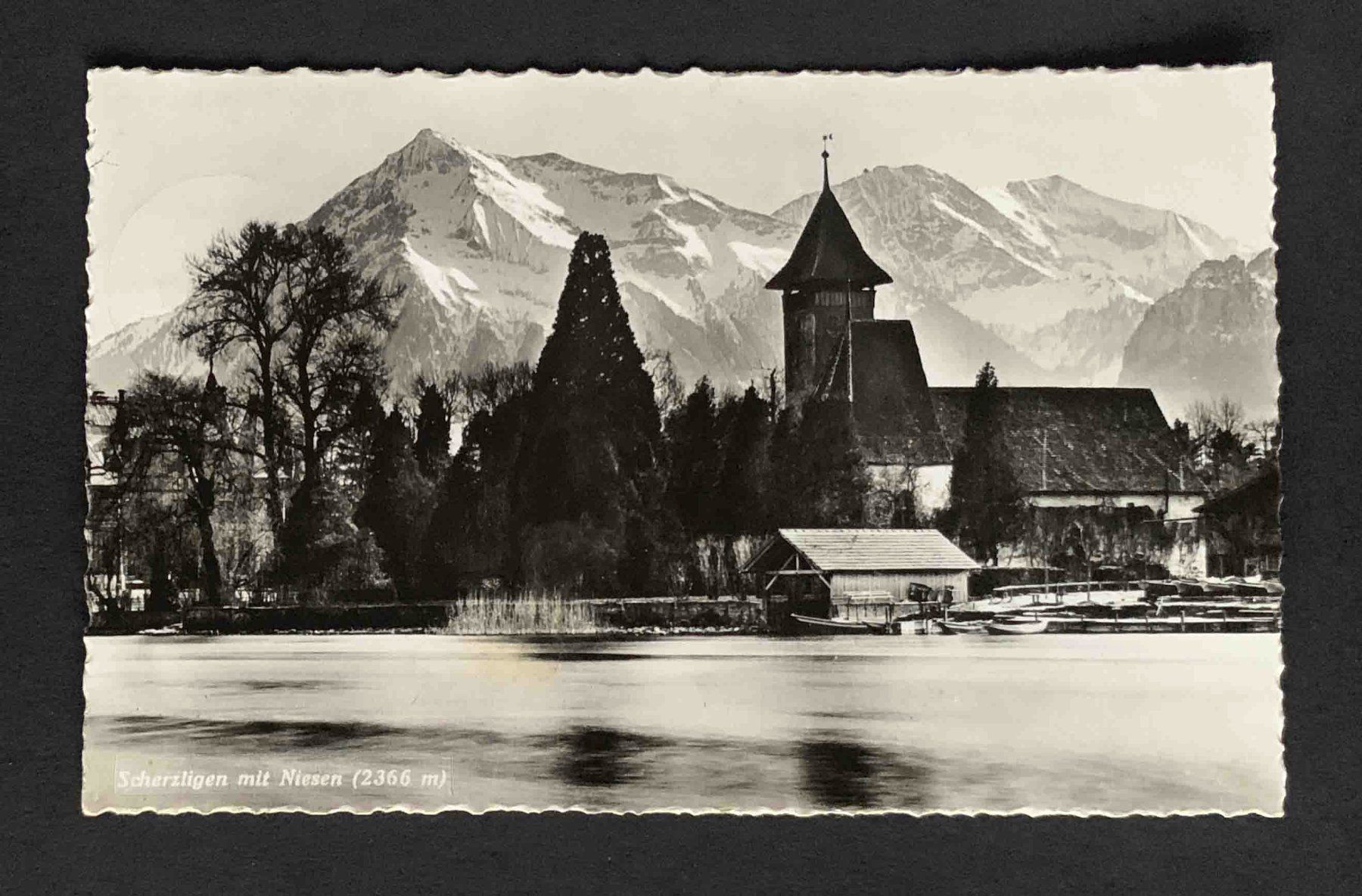 Cartoline postali: AK Scherzligen mit Niesen – Usato da Goldau venduto da artelier1