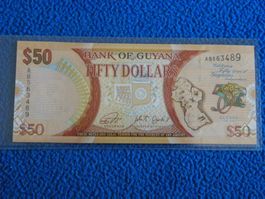 Original Guyana 50 Dollar Note, Unzirkuliert