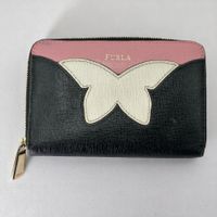 Portefeuille Furla Papillon en cuir noir, rose et blanc
