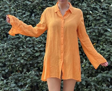 Massimo Dutti Damen Bluse im Orange Leinen Grösse S