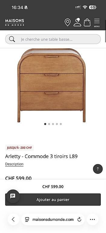 Maisons du monde Cassettiere: Commode Arletty 3 tiroirs en bois massif. – Usato da St-Léonard venduto da mir_9zt9 1