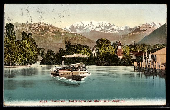 Cartes postales: Thun, Kirche Scherzligen mit Blümlisalp – D'occasion à Berlin par bartko-reher