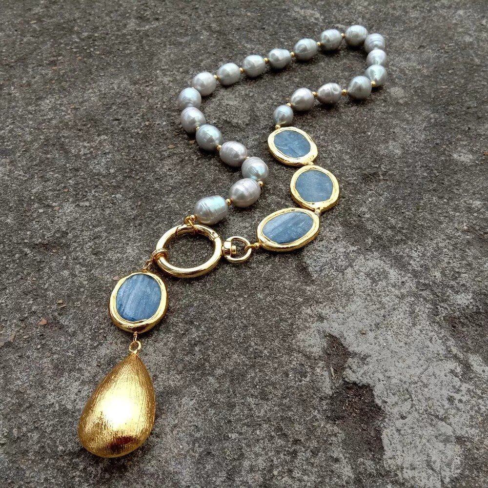 Catenine: Kyanit Grau Perlen Kette Collier Perle Perlenkette Echt – Nuovo (secondo la descrizione) da Prilly venduto da ilyria73 1