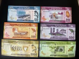 SRI LANKA, Set of 6, 20 50 100 500 1000 5000 RUPEES, P 123 1